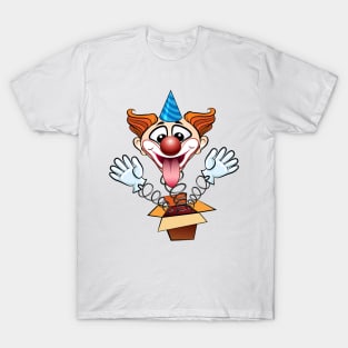 laugthing clown jumps out of surprised box. T-Shirt